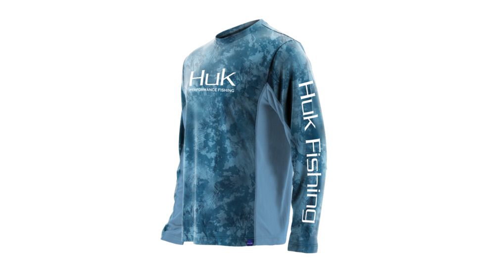 HUK Performance Fishing Icon Camo LS Tops, Long Sleeve - Mens, Flow, Medium, H1200143-455-M