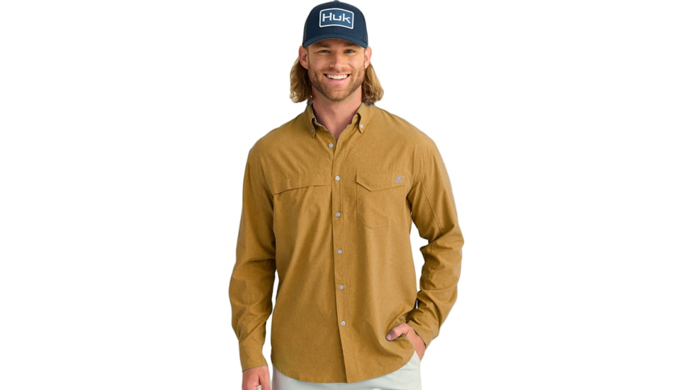 HUK Performance Fishing Tide Point Break Long Sleeve Chambray Shirt - Mens, Sand Piper, 2XL, H1500166-217-XXL