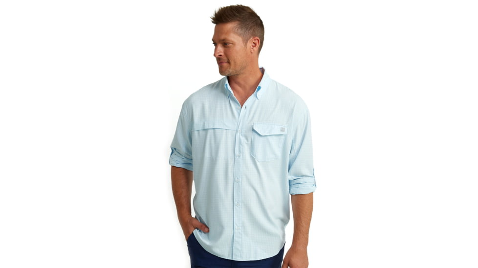 HUK Performance Fishing Tide Point Break LS Minicheck - Mens, Ice Water, Large, H1500155-476-L