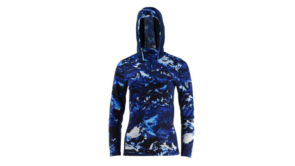 HUK Performance Fishing W Camo Icon Hoodie, Pullover - Womens, Hydro Reflex, Extra Small, H6120013-468-XS