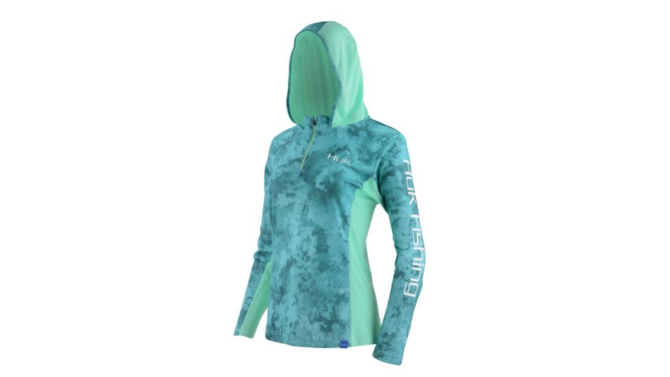 HUK Performance Fishing W Camo Icon Hoodie, Pullover - Womens, Shallows, Large, H6120013-365-L
