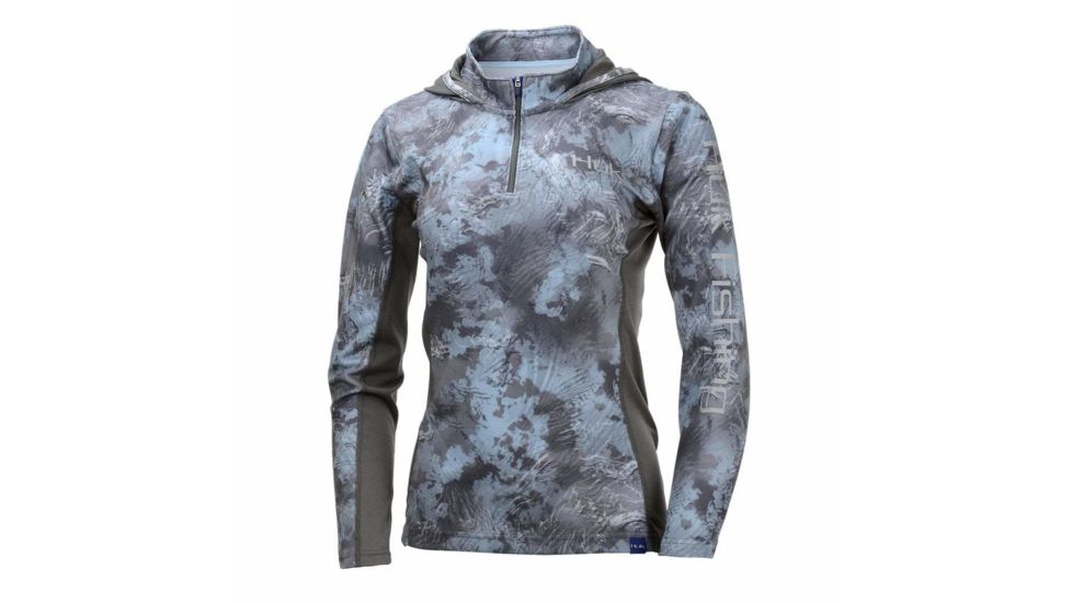 HUK Performance Fishing W Camo Icon Hoodie, Pullover - Womens, Hydro Glacier, Medium, H6120013-098-M
