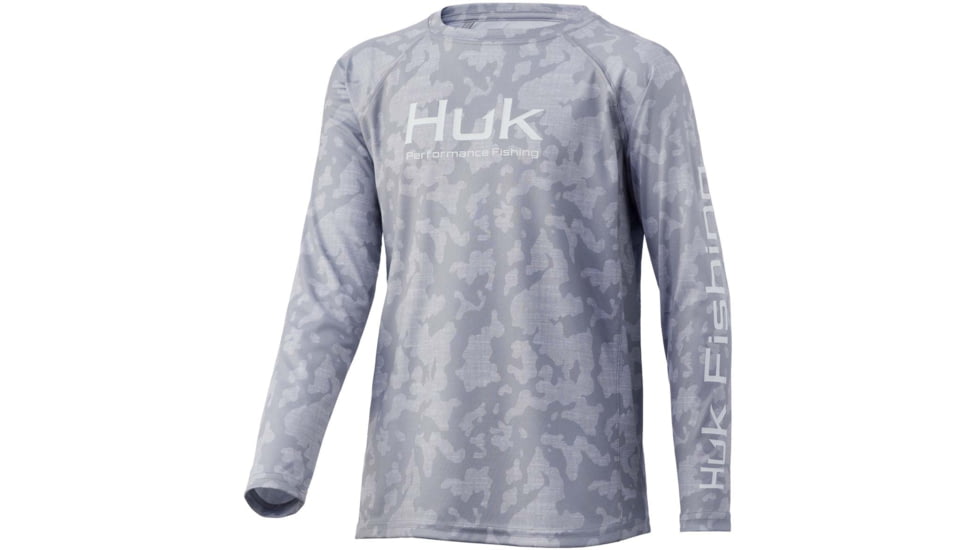 HUK Performance Fishing Running Lakes Pursuit L/S Shirt - Kids, Overcast Grey, YXS, H7120065-032-YXS
