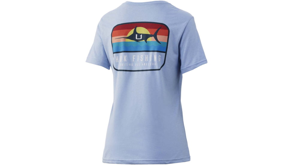 HUK Performance Fishing Sunset Marlin V-Neck Tee - Womens, Coastle Sky Heather, XS, H6100071-437-XS