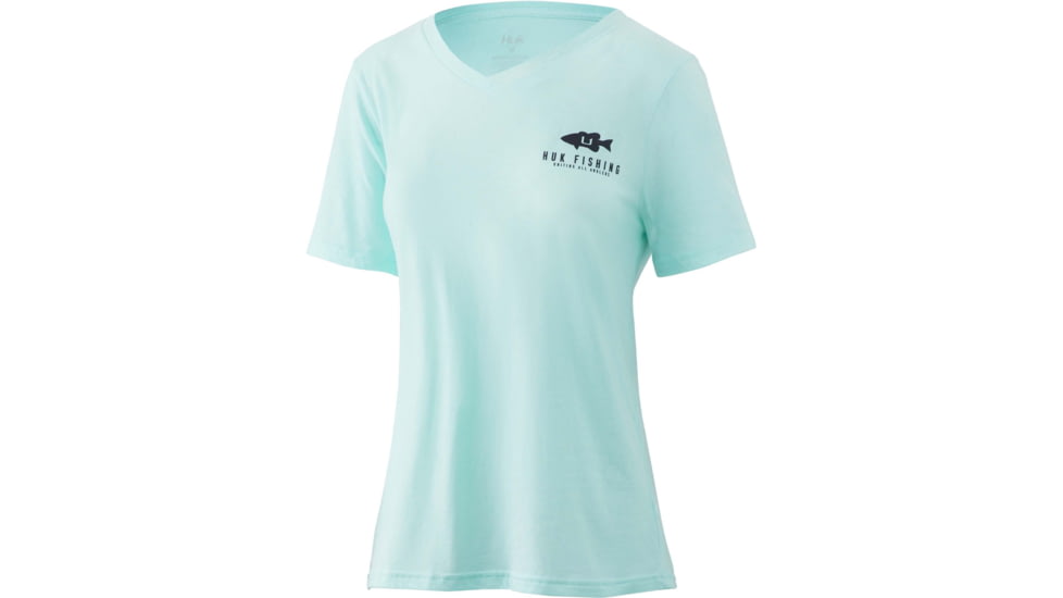 HUK Performance Fishing Suntsent Bass V-Neck Tee - Womens, Beach Glass Heather, L, H6100070-366-L