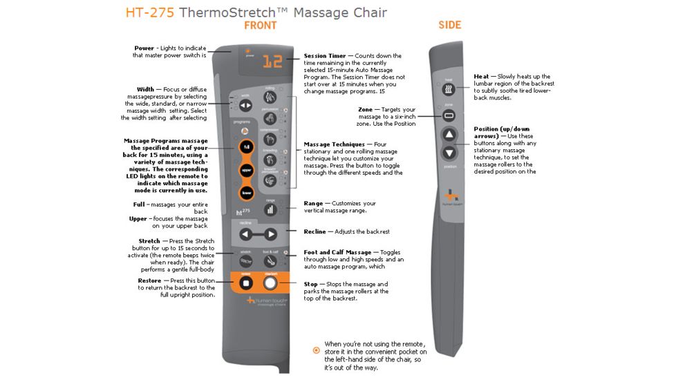 Human Touch HT-275 ThermoStretch Massage Chair - Remote Control features