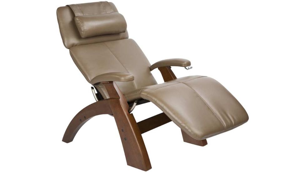 Human Touch Silhouette Perfect Chair w/ Walnut base, Cashew Bonded Leather Chair Pads