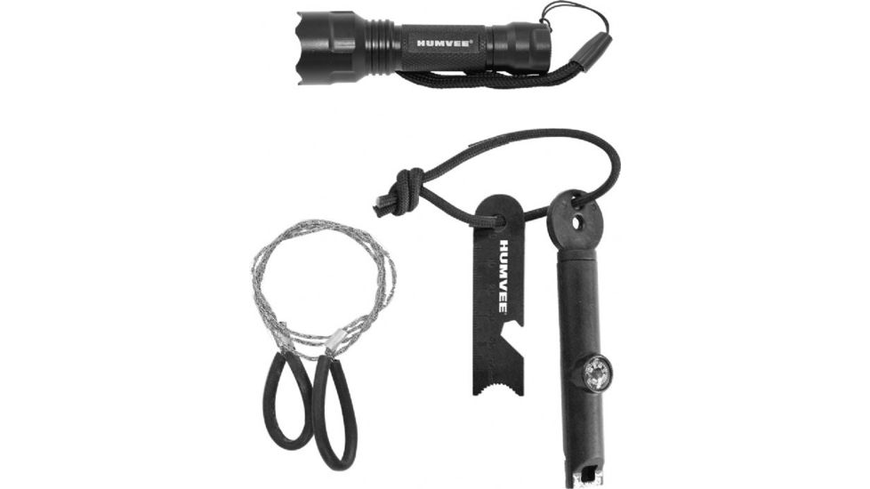 Humvee Outdoor Survival Kit with Wire Saw, Whistle , Fire Striker and LED Light, Black HMV-CP-12