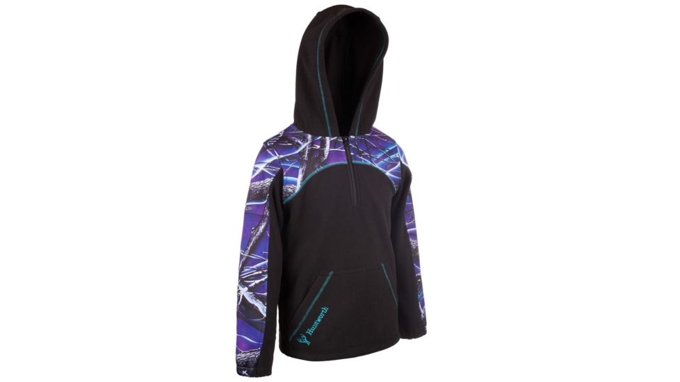 Huntworth 2-Tone Fleece 1/4 Zip Pullover Hoodie Girls, Ultraviolet/ Black, Large E-904-YG-31UV/BK-L