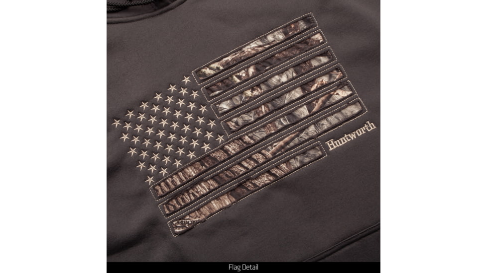 Huntworth Performance Fleece Hoodie Horizontal Camo Flag - Mens, Charcoal Gray / Hiddn, Large, E-9409-CG/HDN-L