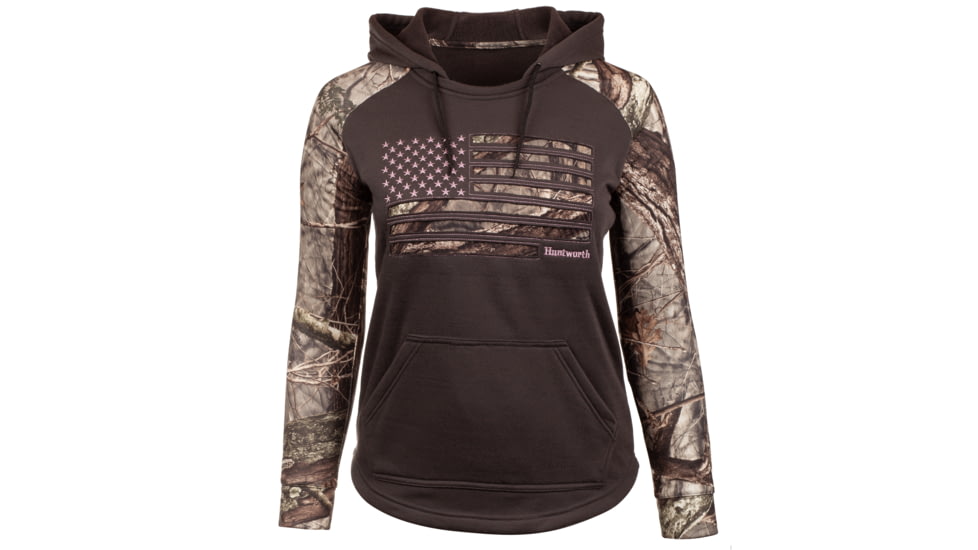 Huntworth Performance Fleece Hoodie Horizontal Camo Flag - Womens, Charcoal Gray / Hiddn, Large, E-9413-W-CG/HDN-L