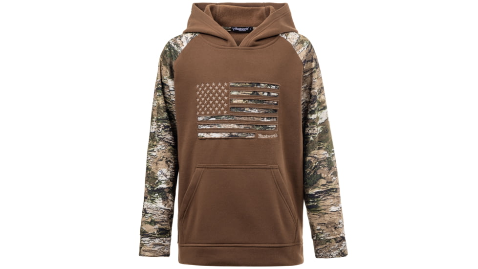 Huntworth Lifestyle Performance Fleece Horizontal Camo Flag Hoodie - Youth, Dark Earth/Tarnen, Extra Large, E-9602-YB-DKE/TRN-XL