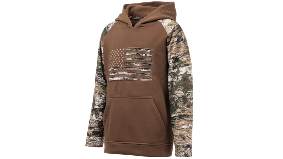 Huntworth Lifestyle Performance Fleece Horizontal Camo Flag Hoodie - Youth, Dark Earth/Tarnen, Extra Large, E-9602-YB-DKE/TRN-XL
