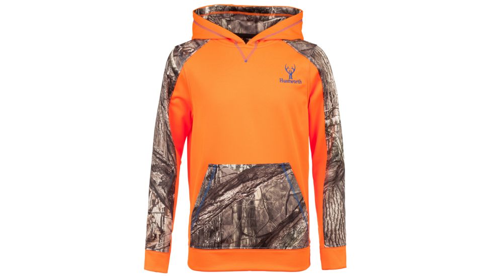 Huntworth Youth Boys Hunting Performance Fleece Hoodie - Kids, Blaze Orange/Hiddn, Large, E-948-Y-BZ/HDN-L