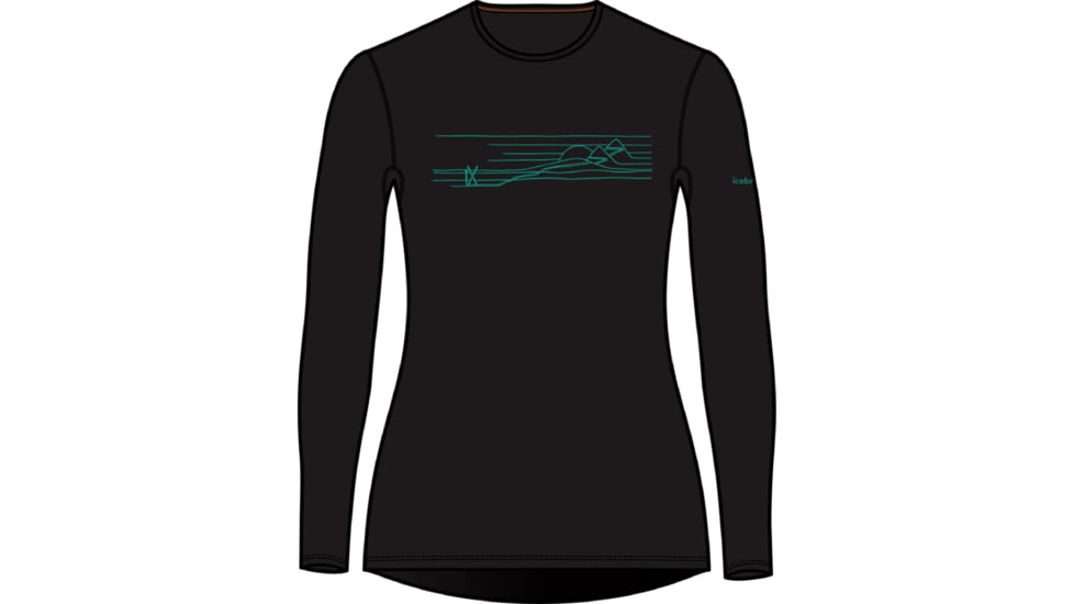 Icebreaker 200 Oasis Long Sleeve Crewe Ski Stripes Thermal Top - Women's, Black, Extra Small, IB0A56HZ001XS