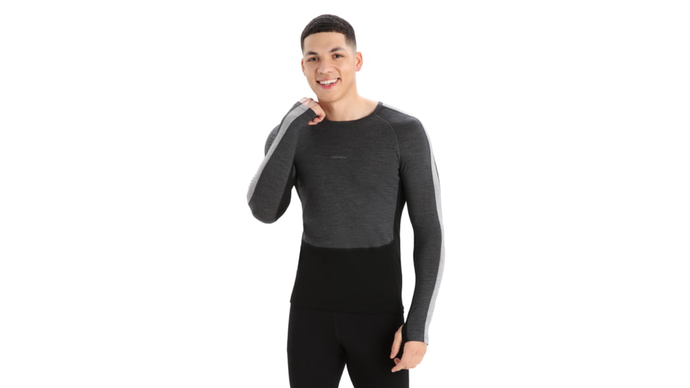 Icebreaker 200 ZoneKnit Long Sleeve Crewe Thermal Top - Mens, Jet Heather/Black/Metro Heather/Cb, Large, IB0A56HA585L