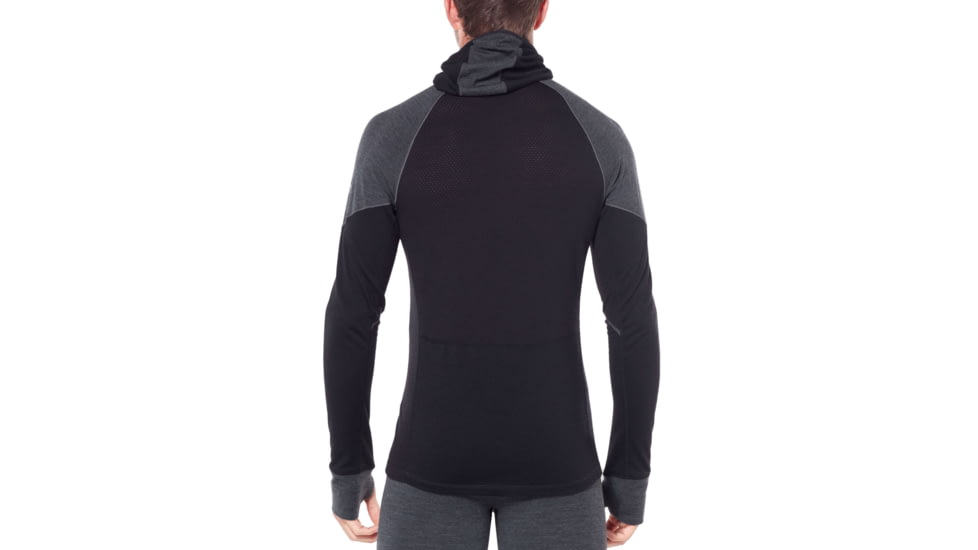 Icebreaker 260 Zone Long Sleeve Half Zip Hood - Mens, Jet HTHR/Black, Large, 104362A01L