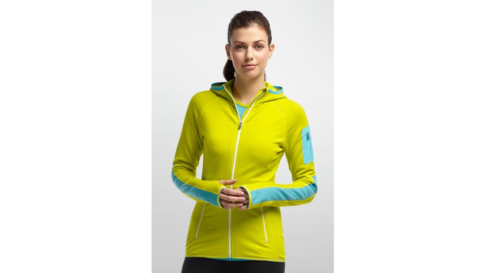 Icebreaker Atom Long Sleeve Hood Jacket - Women's-Chartruese/Glacier/White-Small