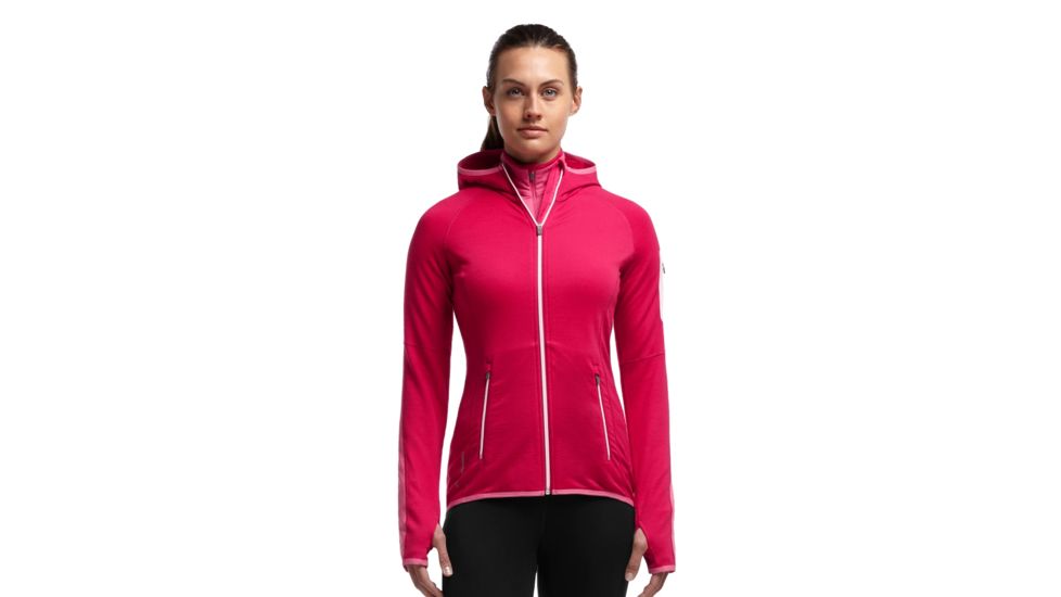 Icebreaker Atom Long Sleeve Hood Jacket - Women's-Garnet/Shocking/White-Medium