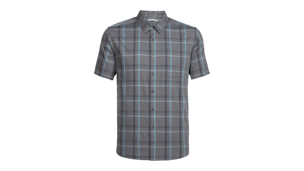 Icebreaker Compass Short Sleeve Shirt, Metal/Monsoon/Plaid, S, 103611002S