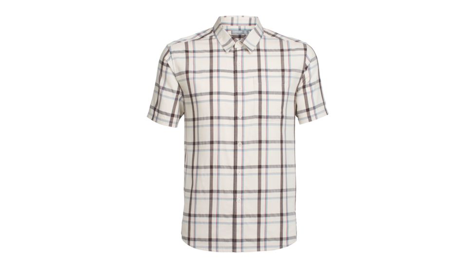 Icebreaker Compass Short Sleeve Shirt, Sandstone/Walnut/Plaid, L, 103611102L