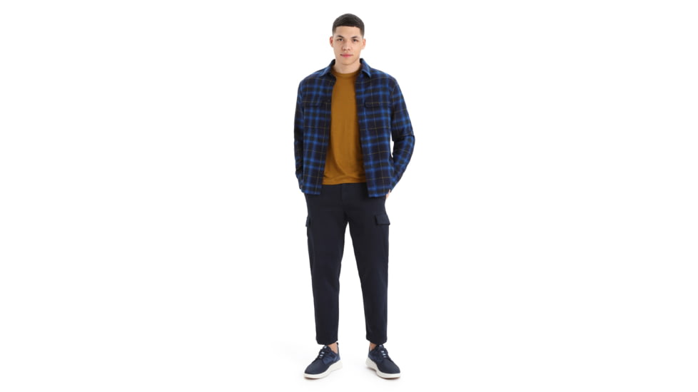 Icebreaker Dawnder Long Sleeve Flannel Shirt Plaid - Mens, Midnight Navy/Kyanite, Small, IB0A59HC890S
