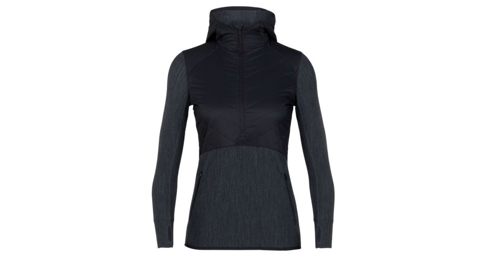Icebreaker Descender Hybrid Long Sleeve Half Zip Hood - Womens, Black/Jet Heather/Prism, Small, 104281-001-S