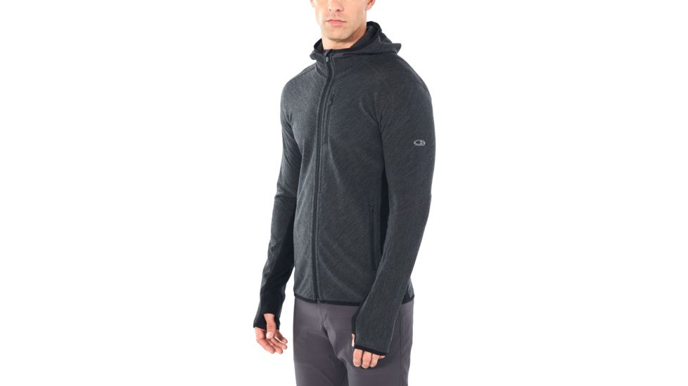 Icebreaker Descender Long Sleeve Zip Hood - Mens, Jet HTHR/Black, Small, 104854A01S
