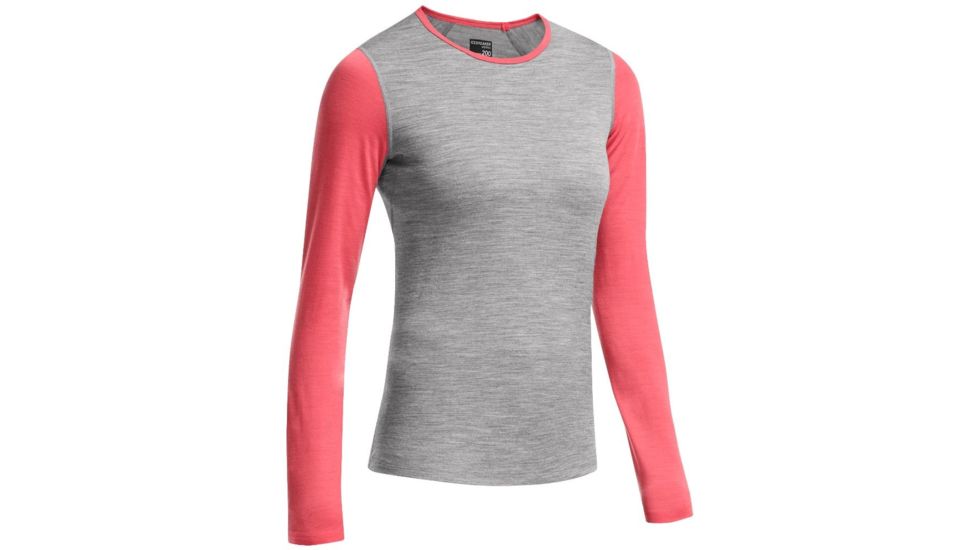 Icebreaker Oasis Long Sleeve Crew Top - Women's-Metro Heather/Grapefriut-X-Large