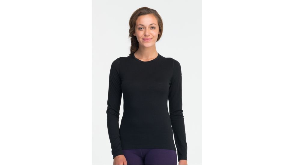 Icebreaker Oasis Long Sleeve Crew Top - Womens-Black-Medium