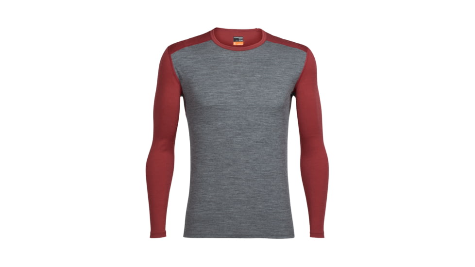 Icebreaker Oasis Long Sleeve Crewe, Gritstone Hthr/Vintage Red, M, 100476009M