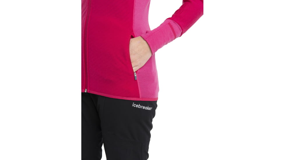 Icebreaker RealFleece Descender Long Sleeve Zip Hood Jacket - Womens, Electron Pink/Tempo, Medium, IB104491933M