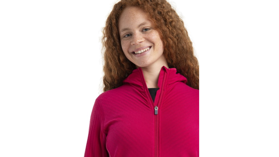 Icebreaker RealFleece Descender Long Sleeve Zip Hood Jacket - Womens, Electron Pink/Tempo, Medium, IB104491933M