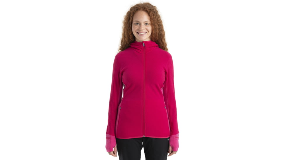 Icebreaker RealFleece Descender Long Sleeve Zip Hood Jacket - Womens, Electron Pink/Tempo, Medium, IB104491933M