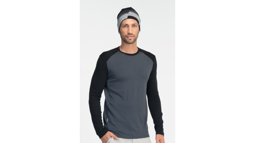 Icebreaker Tech Long Sleeve Crew Top - Mens-Black/Monsoon-Medium