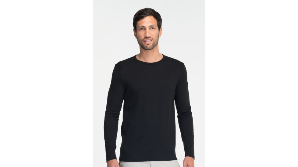 Icebreaker Tech Long Sleeve Crewe Top - Mens-Black-Medium