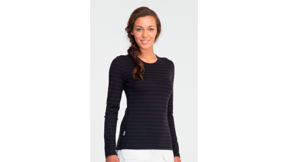 Icebreaker Tech Top Long Sleeve Crew - Women's-Stripe Cognac-Medium
