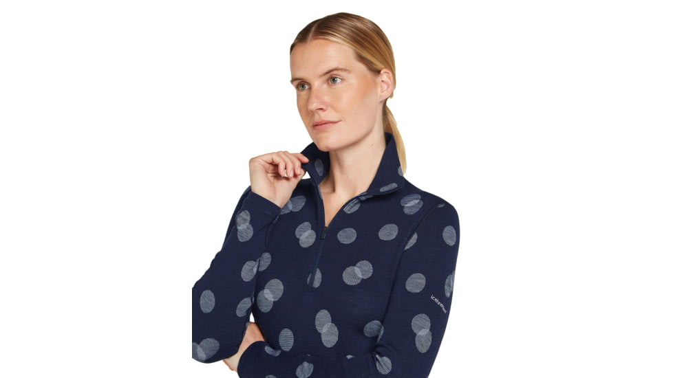 Icebreaker Women Merino 260 Vertex LS Half Zip Falling Flakes, Midnight Navy/Snow/J, L, IB0A574P259L