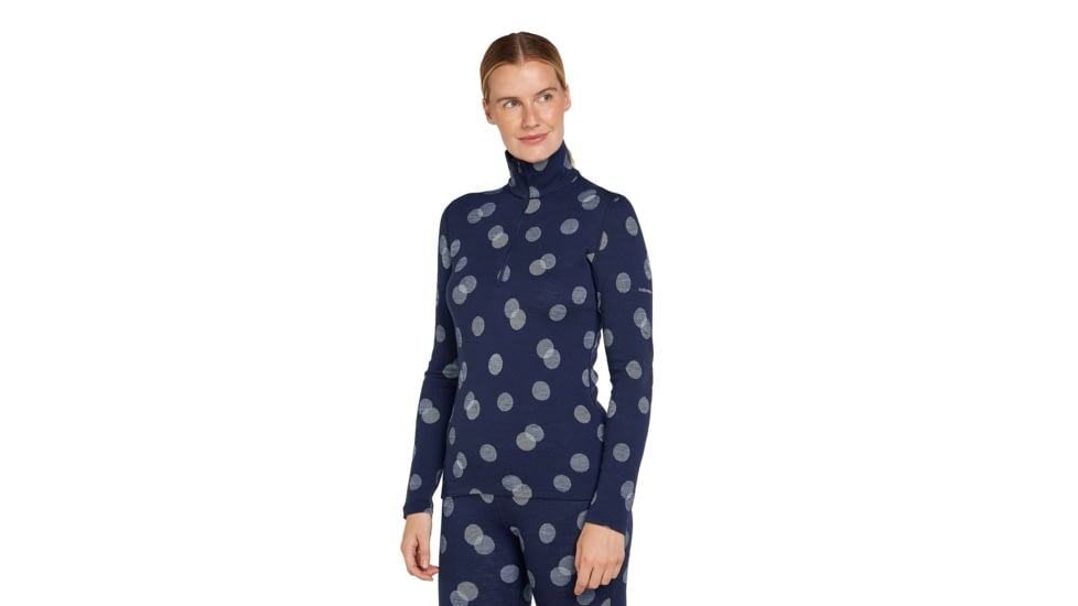 Icebreaker Women Merino 260 Vertex LS Half Zip Falling Flakes, Midnight Navy/Snow/J, L, IB0A574P259L