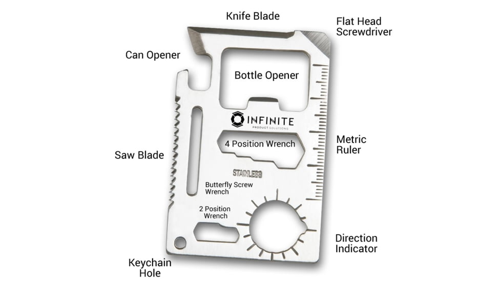 Infinite Product Solutions 11 In 1 Multi Tool Card, Polished Stainless Steel, CCMULTI111