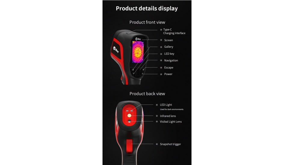 Infiray Handheld Thermal Imaging Imager, Black/Red, C200