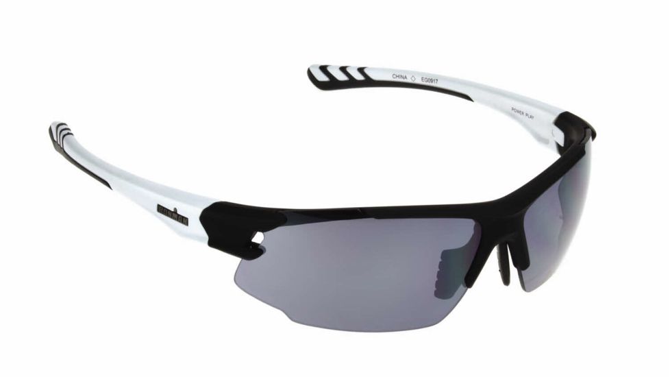 Ironman Power PLAY Sunglasses, Matte Black Rubberized with White Temples Frame, Smoke with Silver Flash Mirror Lenses 10242578.QTS
