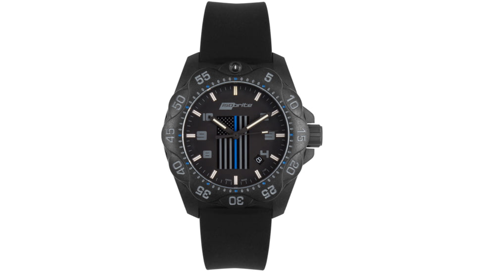 Isobrite Thin Blue Line T100 Tritium Mid-Size Watch, Black/Gray, 39.5mm, ISO3006