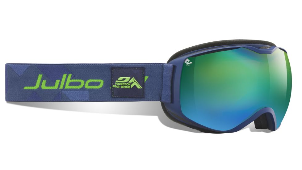 JULBO Quantum Ski Goggles,Dark Blue/Green,Orange Cat 3 Lenses w/Green Flash, Large 73712125