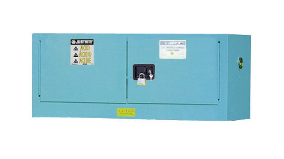 Justrite Piggyback Corrosives/Acids Safety Cabinet, 12 Gallon, 2 Manual-Close Doors, Blue, 8913022