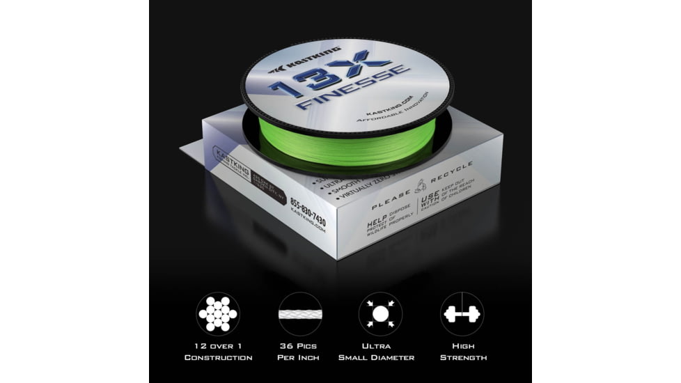 Kast King 13X Finesse Braided Fishing Line, Chartreuse, 12 lb/150 yd, KKLIBRDKP13XF150YCT1