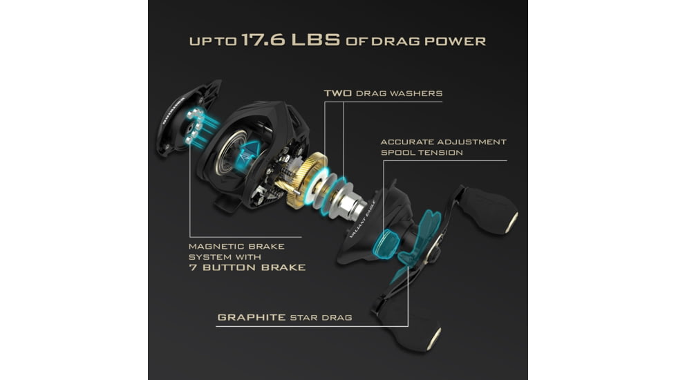 Kast King Valiant Eagle Baitcasting Reel, Left, 8.4:1, KKRLCSTVE2BFS84LBK