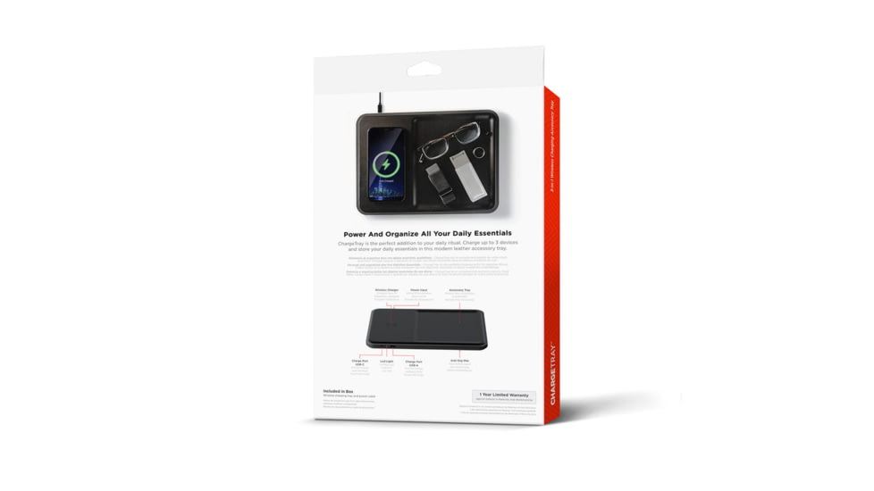 KeySmart ChargeTray 3-in-1 Wireless Charging Accessory Tray, Black, KS504-BLK