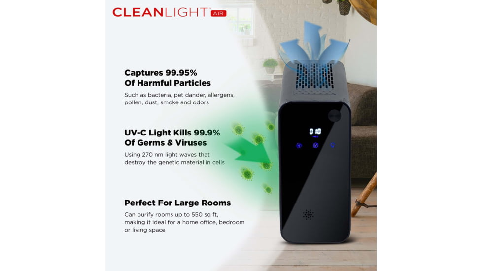 KeySmart CleanLight Air Large Room UV Air Purifier w/Air Quality Monitoring, Black, Extra Large, KS928-BLK