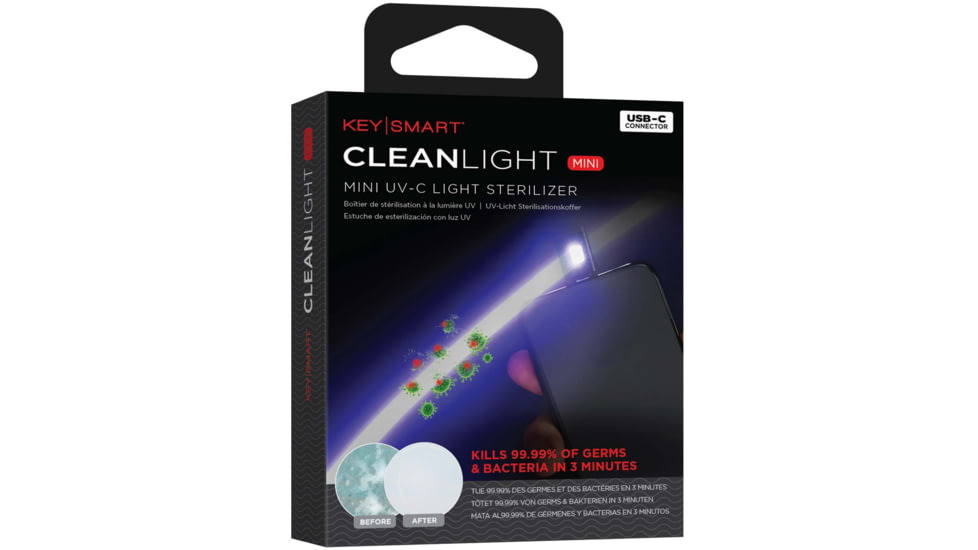 KeySmart CleanLight Mini Portable UV Sterilizer, USB-C Connector, Black, KS916-BLK-C